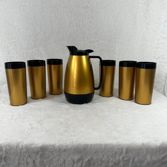 Vintage Thermo Serv Coffee Set Carafe with 6 Tumblers Mid Century Modern Must - Picture 5 of 10
